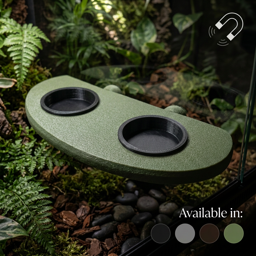 Gecko Pantry - Magnetic Extra Large Dual Gecko Feeding Ledge – Includes 4 Reusable Bowls