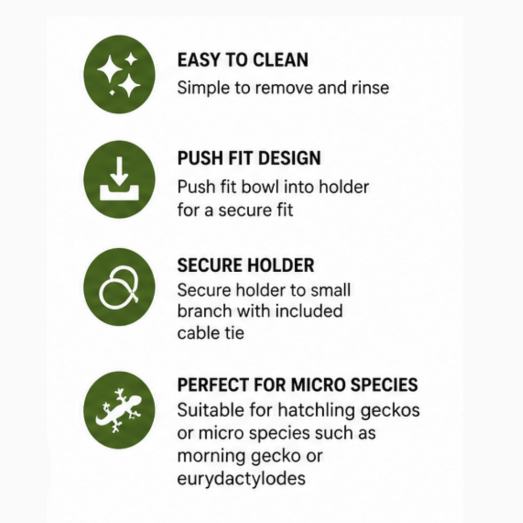 GECKO MICRO DUAL FEEDING BOWL WITH BRANCH FIXTURE