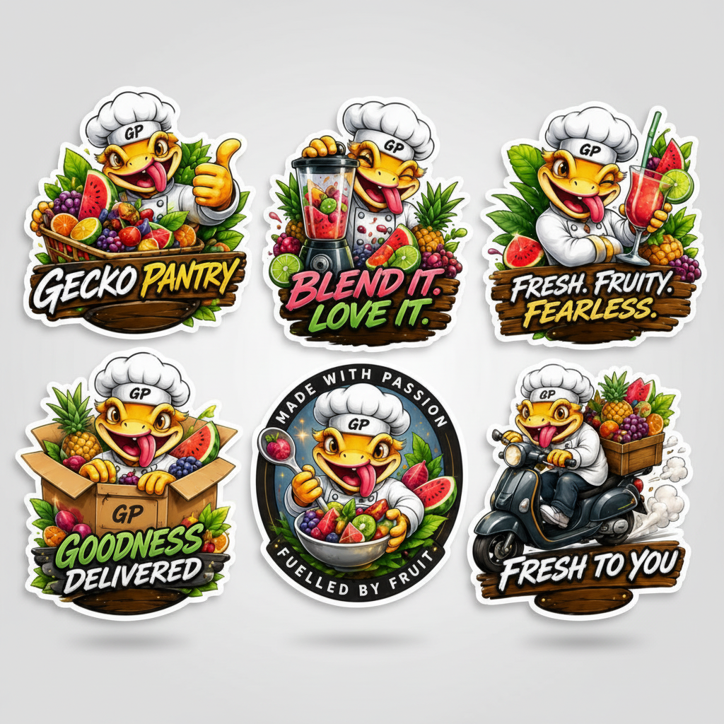 Gecko Pantry Die Cut Stickers x6